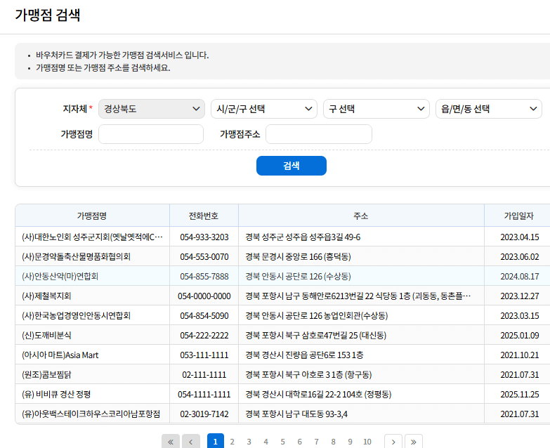 경북 포항 아동 급식 가맹점 